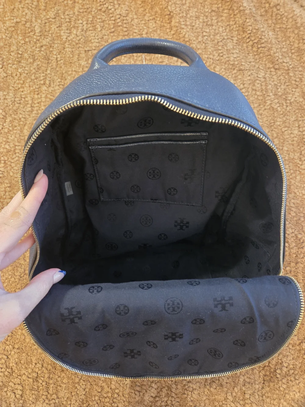Tory Burch Navy Pebbled Leather Backpack